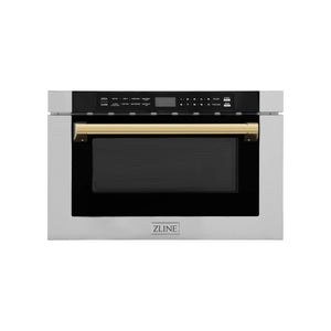 ZLINE Autograph Edition 24" 1.2 cu. ft. Built-in Microwave Drawer with a Traditional Handle in Stainless Steel and Gold Accents