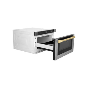 ZLINE Autograph Edition 24" 1.2 cu. ft. Built-in Microwave Drawer with a Traditional Handle in Stainless Steel and Gold Accents