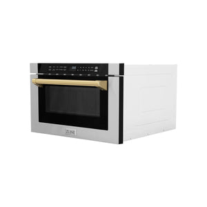 ZLINE Autograph Edition 24" 1.2 cu. ft. Built-in Microwave Drawer with a Traditional Handle in Stainless Steel and Gold Accents