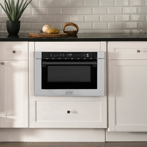 ZLINE Autograph Edition 24" 1.2 cu. ft. Built-in Microwave Drawer with a Traditional Handle in Stainless Steel and Matte Black Accents