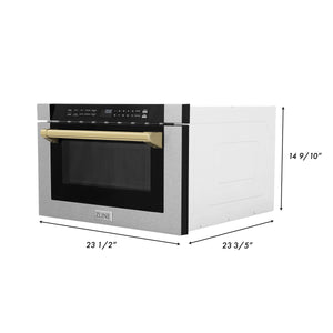 ZLINE Autograph Edition 24" 1.2 cu. ft. Built-in Microwave Drawer with a Traditional Handle in Fingerprint Resistant Stainless Steel and Gold Accents