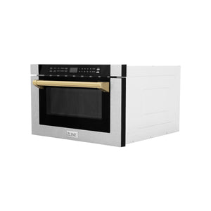 ZLINE Autograph Edition 24" 1.2 cu. ft. Built-in Microwave Drawer with a Traditional Handle in Fingerprint Resistant Stainless Steel and Gold Accents