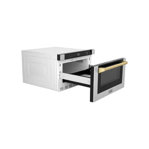 ZLINE Autograph Edition 24" 1.2 cu. ft. Built-in Microwave Drawer with a Traditional Handle in Fingerprint Resistant Stainless Steel and Gold Accents