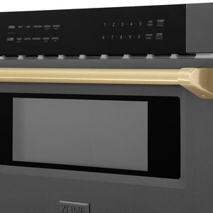 ZLINE Autograph Edition 30" 1.2 cu. ft. Built-in Microwave Drawer in Black Stainless Steel and Champagne Bronze Accents