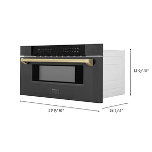 ZLINE Autograph Edition 30" 1.2 cu. ft. Built-in Microwave Drawer in Black Stainless Steel and Champagne Bronze Accents