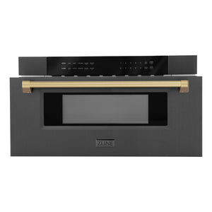 ZLINE Autograph Edition 30" 1.2 cu. ft. Built-in Microwave Drawer in Black Stainless Steel and Champagne Bronze Accents