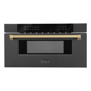 ZLINE Autograph Edition 30" 1.2 cu. ft. Built-in Microwave Drawer in Black Stainless Steel and Champagne Bronze Accents