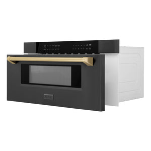 ZLINE Autograph Edition 30" 1.2 cu. ft. Built-in Microwave Drawer in Black Stainless Steel and Champagne Bronze Accents