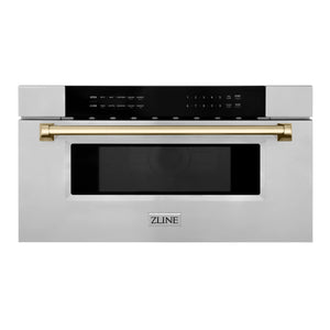 ZLINE Autograph Edition 30" 1.2 cu. ft. Built-In Microwave Drawer in Stainless Steel with Gold Accents