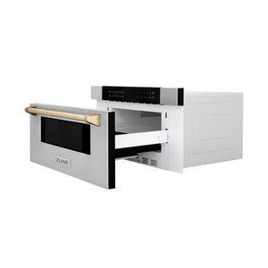 ZLINE Autograph Edition 30" 1.2 cu. ft. Built-In Microwave Drawer in Stainless Steel with Gold Accents