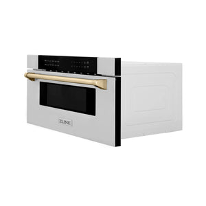 ZLINE Autograph Edition 30" 1.2 cu. ft. Built-In Microwave Drawer in Stainless Steel with Gold Accents