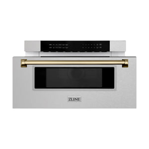 ZLINE Autograph Edition 30" 1.2 cu. ft. Built-In Microwave Drawer in Fingerprint Resistant Stainless Steel with Champagne Bronze Accents