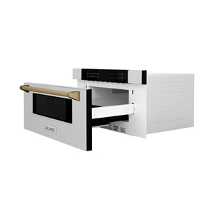 ZLINE Autograph Edition 30" 1.2 cu. ft. Built-In Microwave Drawer in Fingerprint Resistant Stainless Steel with Champagne Bronze Accents