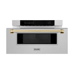 ZLINE Autograph Edition 30" 1.2 cu. ft. Built-In Microwave Drawer in Fingerprint Resistant Stainless Steel with Gold Accents