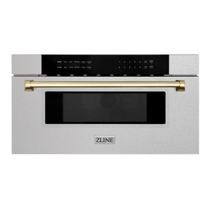 ZLINE Autograph Edition 30" 1.2 cu. ft. Built-In Microwave Drawer in Fingerprint Resistant Stainless Steel with Gold Accents