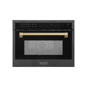 ZLINE Autograph Edition 24" 1.6 cu ft. Built-in Convection Microwave Oven in Black Stainless Steel and Champagne Bronze Accents