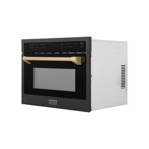 ZLINE Autograph Edition 24" 1.6 cu ft. Built-in Convection Microwave Oven in Black Stainless Steel and Champagne Bronze Accents