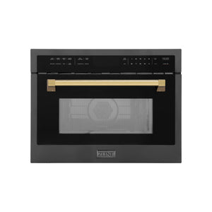 ZLINE Autograph Edition 24" 1.6 cu ft. Built-in Convection Microwave Oven in Black Stainless Steel and Gold Accents