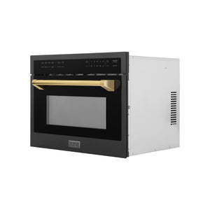 ZLINE Autograph Edition 24" 1.6 cu ft. Built-in Convection Microwave Oven in Black Stainless Steel and Gold Accents