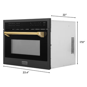 ZLINE Autograph Edition 24" 1.6 cu ft. Built-in Convection Microwave Oven in Black Stainless Steel and Gold Accents