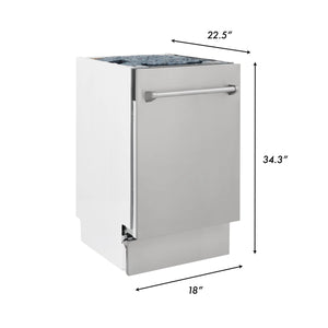 ZLINE 18" Tallac Series 3rd Rack Top Control Dishwasher in Stainless Steel and Traditional Handle, 51dBa