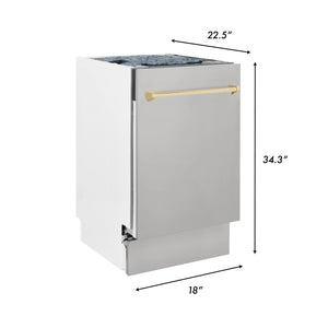 ZLINE Autograph Edition 18” Compact 3rd Rack Top Control Dishwasher in Stainless Steel with Gold Handle, 51dBa (DWVZ-304-18-G)