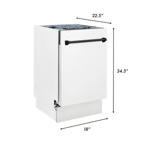 ZLINE Autograph Edition 18” Compact 3rd Rack Top Control Dishwasher in White Matte with Matte Black Handle, 51dBa (DWVZ-WM-18-MB)