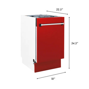 ZLINE 18" Tallac Series 3rd Rack Top Control Dishwasher in Red Matte with Stainless Steel Tub, 51dBa (DWV-RM-18)