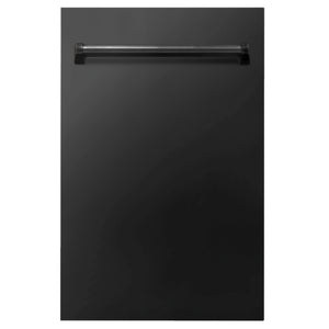 ZLINE 18 in. Compact Black Stainless Steel Top Control Dishwasher with Stainless Steel Tub and Traditional Style Handle, 52dBa