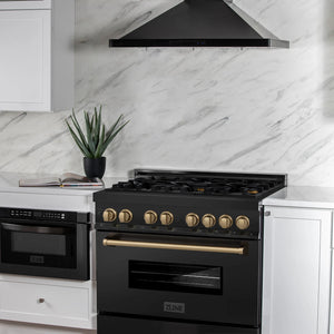 ZLINE Autograph Edition 36" 4.6 cu. ft. Dual Fuel Range, Gas Stove, and Electric Oven in Blk Stainless Steel with Champagne Bronze Accents