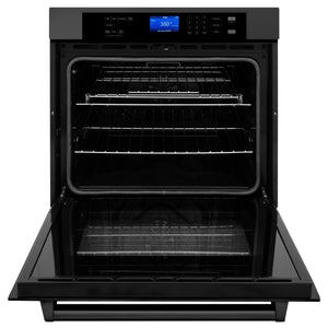 ZLINE Kitchen Package with Black Stainless Steel Refrigeration, 30" Rangetop, 30" Range Hood and 30" Single Wall Oven