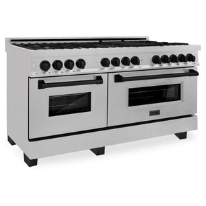 ZLINE Autograph Edition 60" 7.4 cu. ft. Dual Fuel Range, Gas Stove, Electric Oven in DuraSnow Stainless Steel, Matte Black Accents