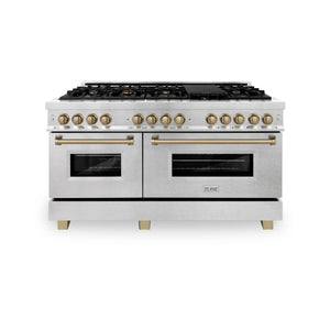 ZLINE Autograph Edition 60" 7.4 cu. ft. Dual Fuel Range, Gas Stove, Electric Oven in DuraSnow Stainless Steel, Champagne Bronze Accents