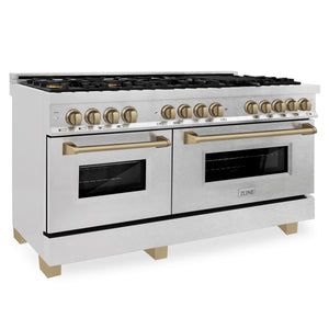 ZLINE Autograph Edition 60" 7.4 cu. ft. Dual Fuel Range, Gas Stove, Electric Oven in DuraSnow Stainless Steel, Champagne Bronze Accents