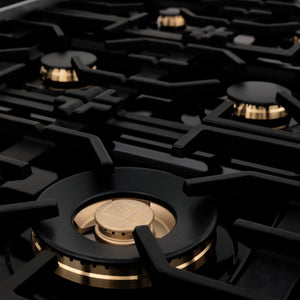 ZLINE 36" Porcelain Gas Stovetop in Fingerprint Resistant Stainless Steel with 6 Gas Brass Burners and Griddle (RTS-BR-GR-36)