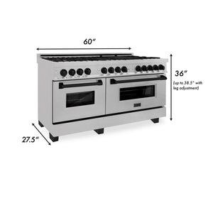 ZLINE Autograph Edition 60" 7.4 cu. ft. Dual Fuel Range, Gas Stove, Electric Oven in DuraSnow Stainless Steel, Matte Black Accents