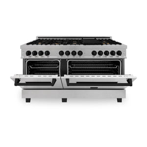 ZLINE Autograph Edition 60" 7.4 cu. ft. Dual Fuel Range, Gas Stove, Electric Oven in DuraSnow Stainless Steel, Matte Black Accents