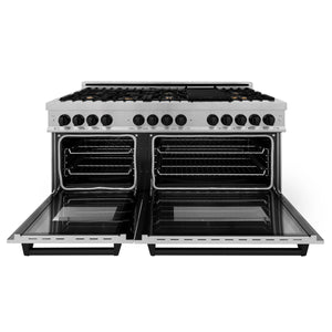 ZLINE Autograph Edition 60" 7.4 cu. ft. Dual Fuel Range, Gas Stove, Electric Oven in DuraSnow Stainless Steel, Matte Black Accents