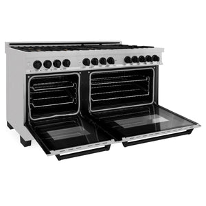 ZLINE Autograph Edition 60" 7.4 cu. ft. Dual Fuel Range, Gas Stove, Electric Oven in DuraSnow Stainless Steel, Matte Black Accents