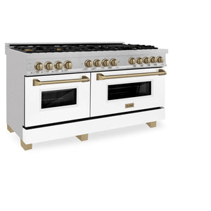 ZLINE Autograph Edition 60" 7.4 cu. ft. Dual Fuel Range, Gas Stove, Electric Oven in Stainless Steel, White Matte Door, Champagne Bronze Accents