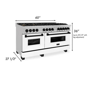 ZLINE Autograph Edition 60" 7.4 cu. ft. Dual Fuel Range, Gas Stove, Electric Oven in Stainless Steel, White Matte Door, Matte Black Accents