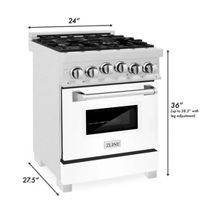 ZLINE 24" 2.8 cu. ft. Gas Oven and Gas Cooktop Range with Griddle and White Matte Door in Fingerprint Resistant Stainless Steel (RGS-WM-GR-24)