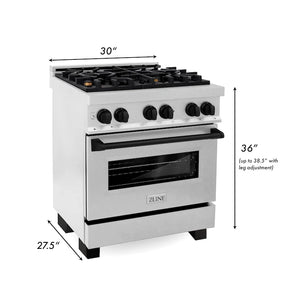 ZLINE Autograph Edition 30" 4.0 cu. ft. Dual Fuel Range, Gas Stove, Electric Oven in Fingerprint Resistant Stainless Steel with Matte Black Accents