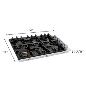 ZLINE 36" Dropin Gas Stovetop with 6 Gas Brass Burners and Black Porcelain Top (RC-BR-36-PBT)