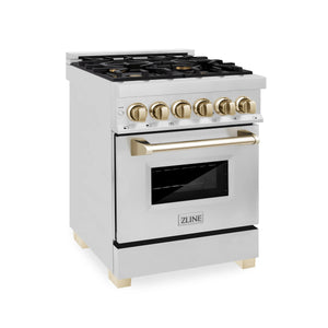 ZLINE Autograph Edition 24" 2.8 cu. ft. Dual Fuel Range with Gas Stove and Electric Oven in Stainless Steel with Gold Accents (RAZ-24-G)