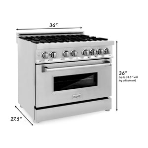 ZLINE 36" 4.6 cu. ft. Electric Oven and Gas Cooktop Dual Fuel Range with Griddle in Stainless Steel (RA-GR-36)