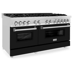 ZLINE 60" 7.4 cu. ft. Dual Fuel Range with Gas Stove and Electric Oven in Stainless Steel and Black Matte Door (RA-BLM-60)