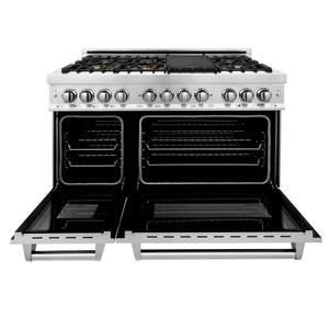 ZLINE 48" 6.0 cu. ft. Electric Oven and Gas CooktopDual Fuel Range with Griddle and Brass Burners in Stainless Steel (RA-BR-GR-48)