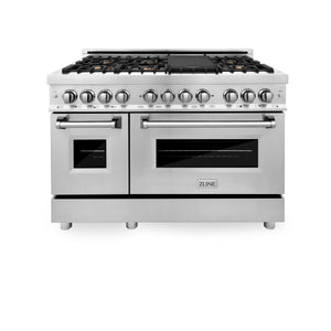 ZLINE 48" 6.0 cu. ft. Dual Fuel Range with Gas Stove and Electric Oven in Stainless Steel with Brass Burners (RA-BR-48)