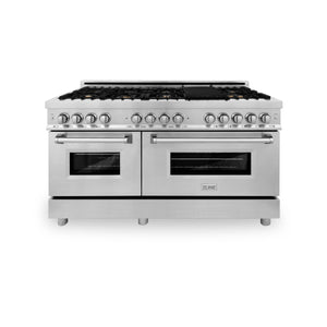 ZLINE 60" 7.4 cu. ft. Dual Fuel Range with Gas Stove and Electric Oven in Stainless Steel with Brass Burners (RA-BR-60)